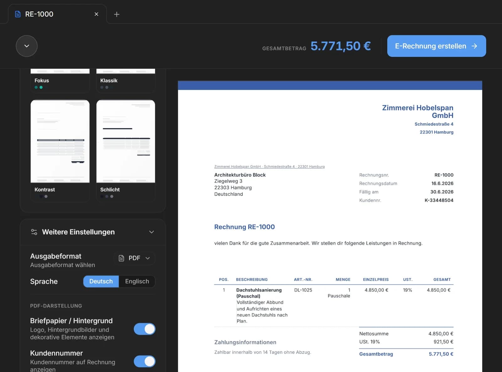 Live PDF Preview and Flexible Generation Options