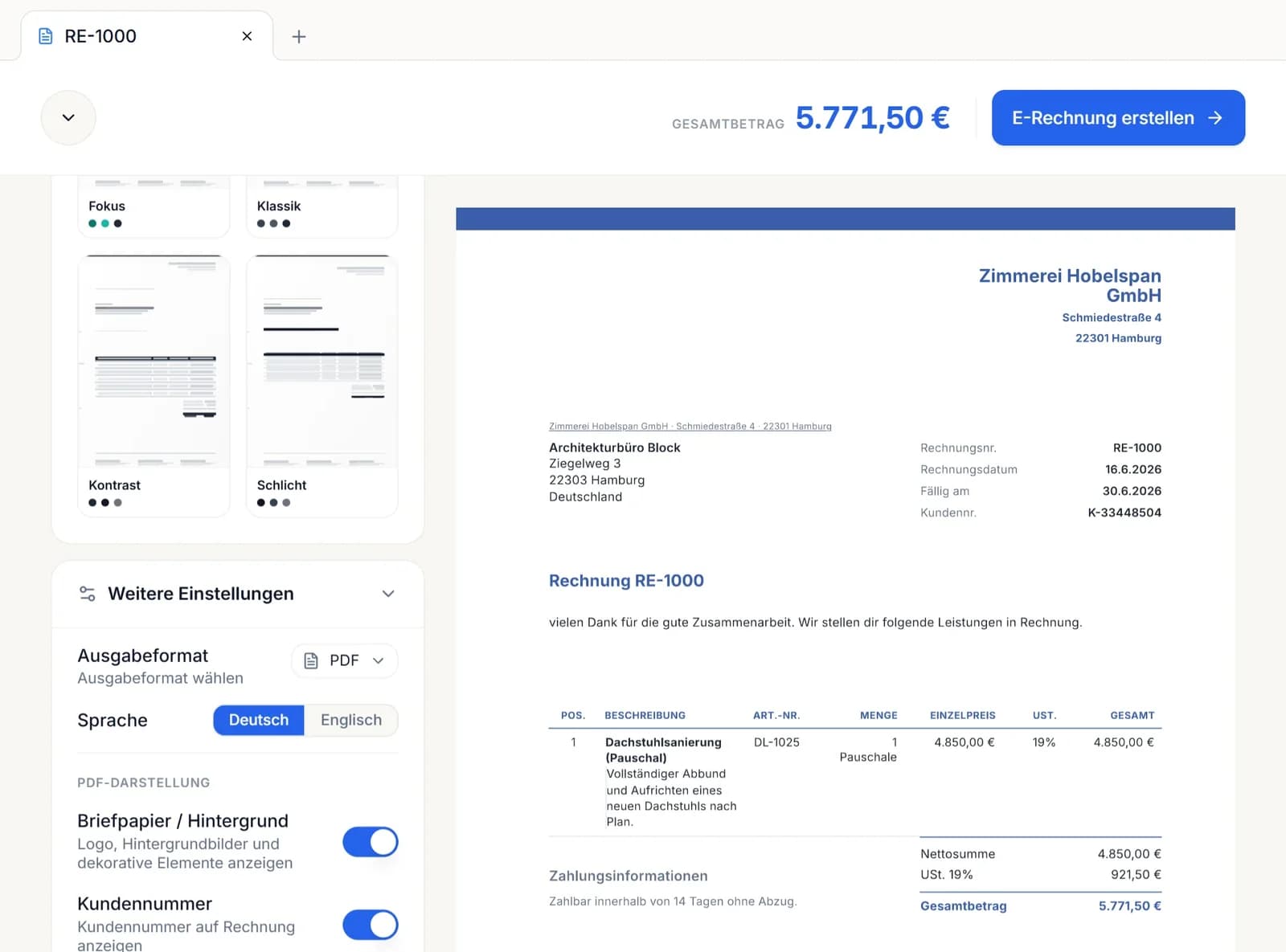 Live PDF Preview and Flexible Generation Options
