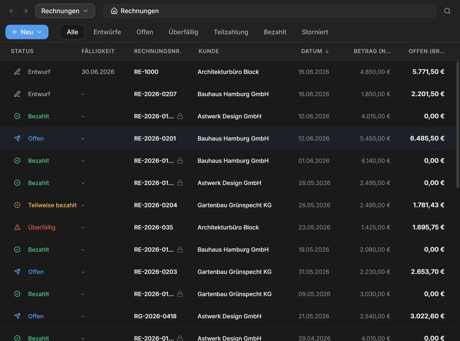 Central Document Overview & Status Tracking
