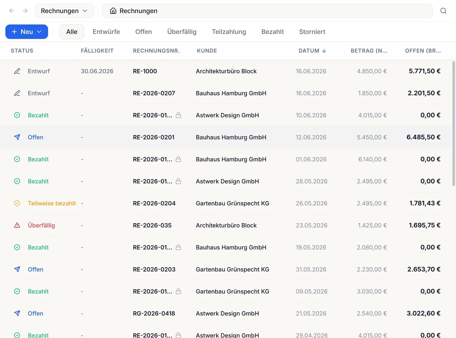 Central Document Overview & Status Tracking