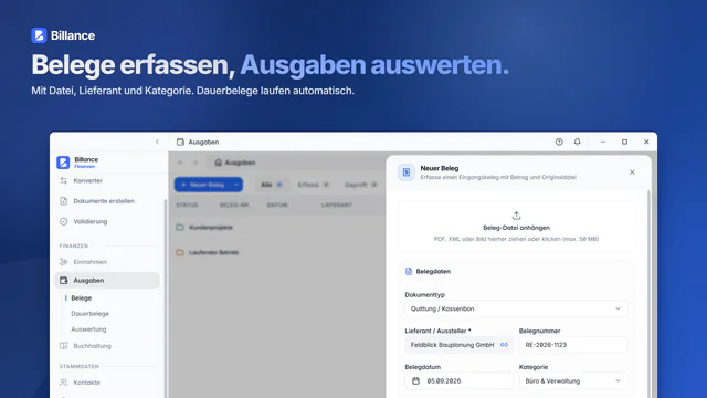 Screenshot von Billance für Windows: Belege erfassen, Ausgaben auswerten