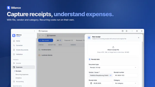 Screenshot of Billance for macOS: Capture receipts, understand expenses