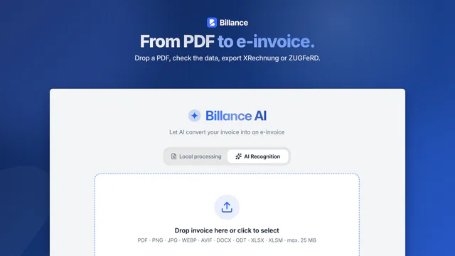 Screenshot of Billance for macOS: From PDF to e-invoice