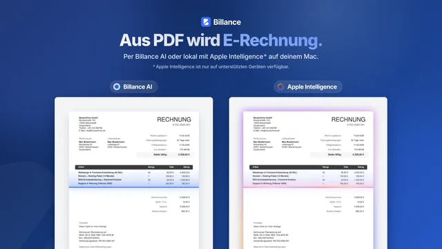 Screenshot von Billance für macOS: Aus PDF wird E-Rechnung