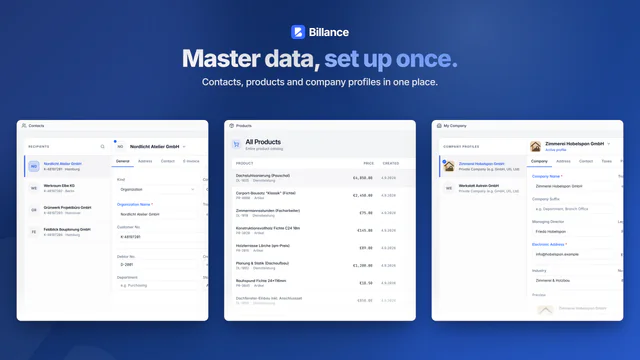 Screenshot of Billance for macOS: Master data, set up once