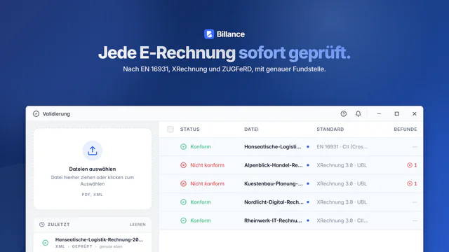 Screenshot von Billance für Windows: Jede E-Rechnung sofort geprüft
